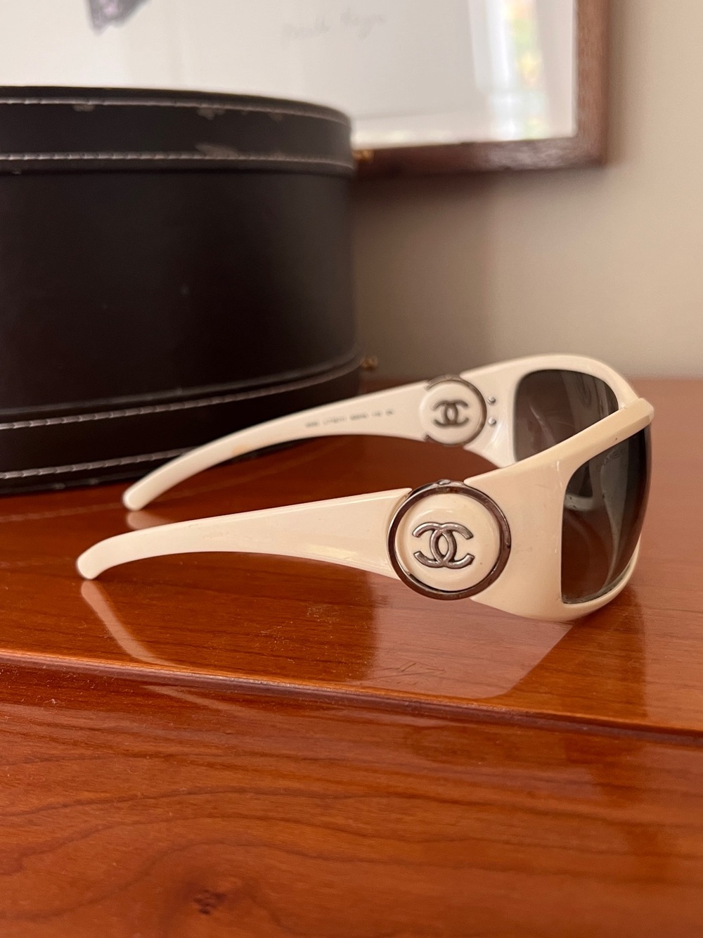 CHANEL Ivory Oversized Women's Sunglasses with CC Medallion